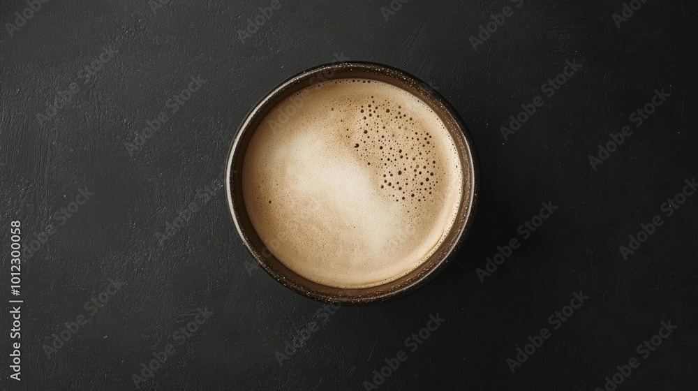 Flat white coffee, creamy milk texture in a dark ceramic cup, minimalist background generative ai Flat white coffee, creamy milk texture in a dark ceramic cup, minimalist background generative ai
