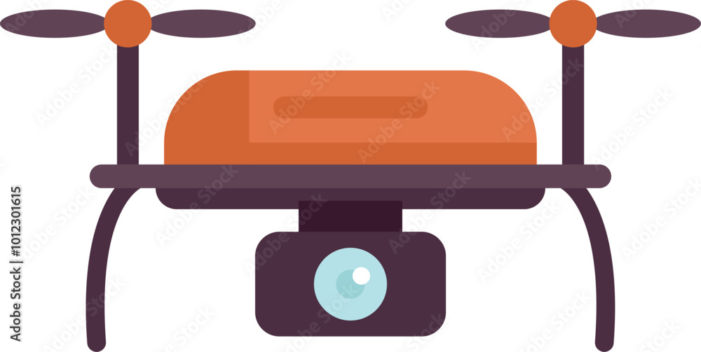 Modern orange drone flying with camera taking photos and videos Modern orange drone flying with camera taking photos and videos
