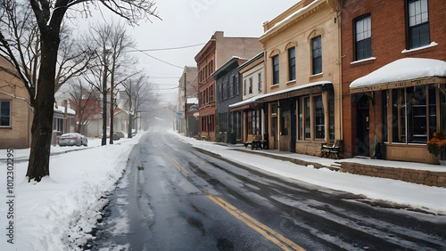 attractive snow-covered little town streets generative ai