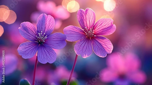 Vibrant pink flowers in soft focus with bokeh, springtime bliss