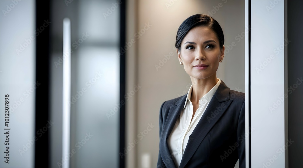 confident businesswoman radiating strength in an elegant office setting confident businesswoman radiating strength in an elegant office setting