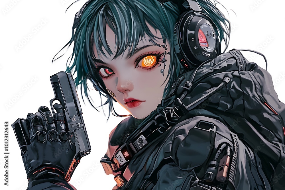 Cyberpunk Anime Girl with Gun and Headphones Cyberpunk Anime Girl with Gun and Headphones