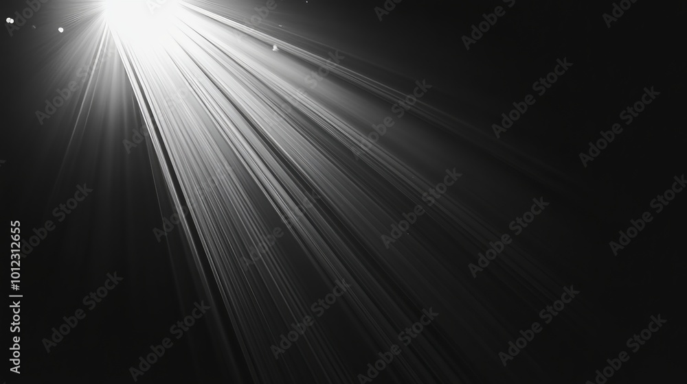 Fototapeta premium Sun rays overlay isolated on a black background, ideal for overlay designs. Special lens light effect creates an abstract lens flare light over a black background. 