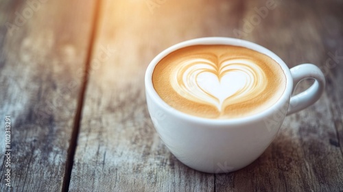 Wallpaper Mural Latte art coffee with a heart shape, in a white cup, on a wooden table generative ai Torontodigital.ca