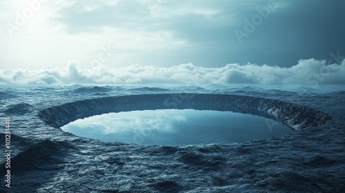 A large body of water with a large hole in the middle