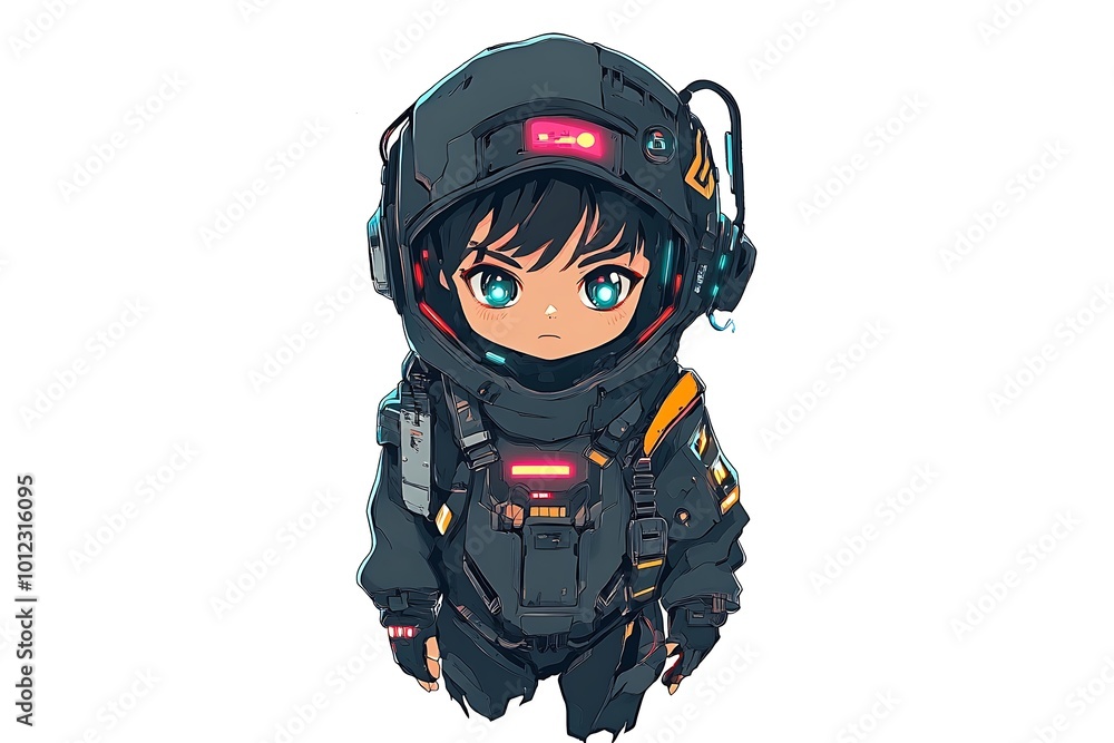 Cute Anime Child Astronaut in Space Suit with Green Eyes Cute Anime Child Astronaut in Space Suit with Green Eyes