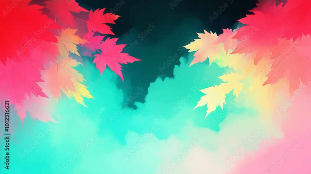 Obraz premium Colorful fall leaves against a vibrant sky.