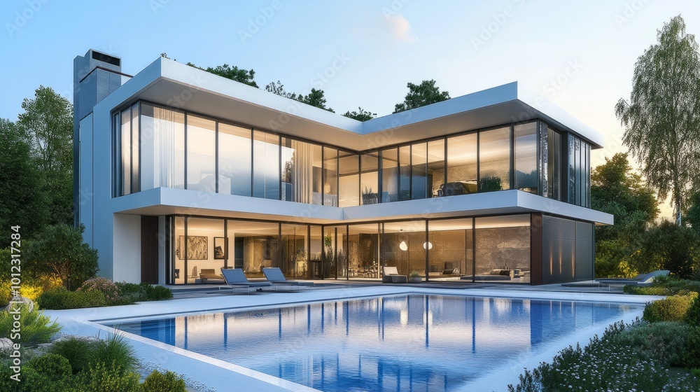 Luxury modern home with pool, garden, and sleek architectural design. generative ai Luxury modern home with pool, garden, and sleek architectural design. generative ai
