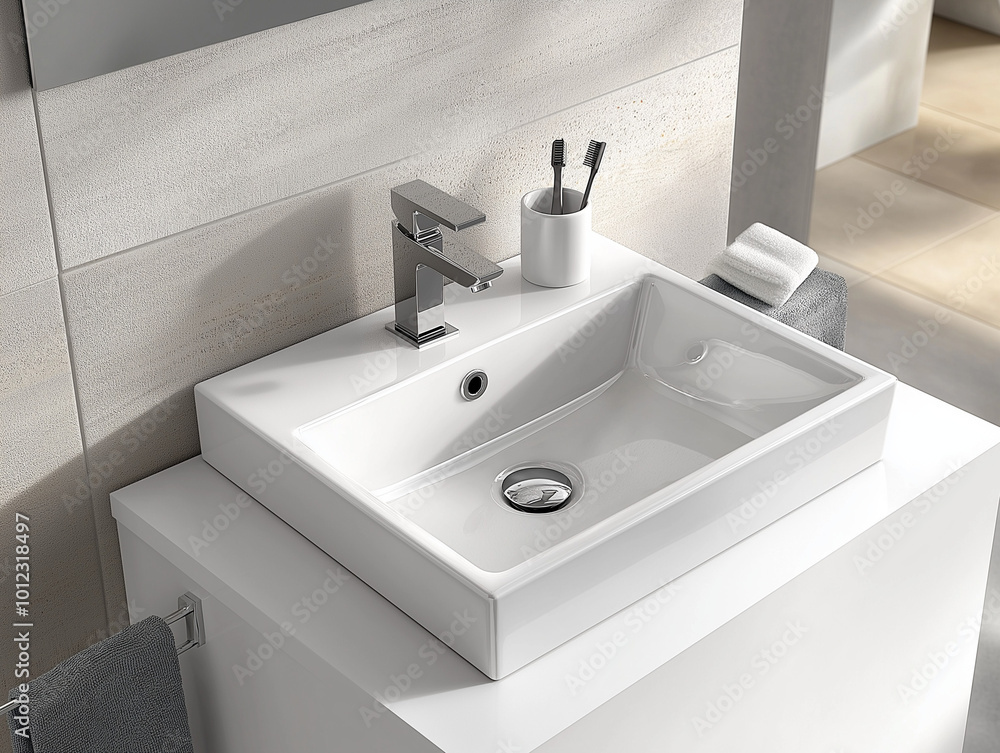 Sleek and Functional: Compact White Bathroom with Square Porcelain Sink Sleek and Functional: Compact White Bathroom with Square Porcelain Sink