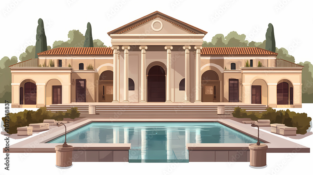 Obraz premium Roman bathhouse (thermae) of roman art isolated on transparent png. Roman Bathhouse. Illustration