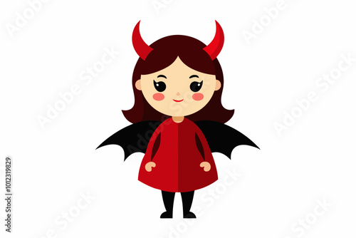 Bad devil girl in halloween costume isolated on white background.