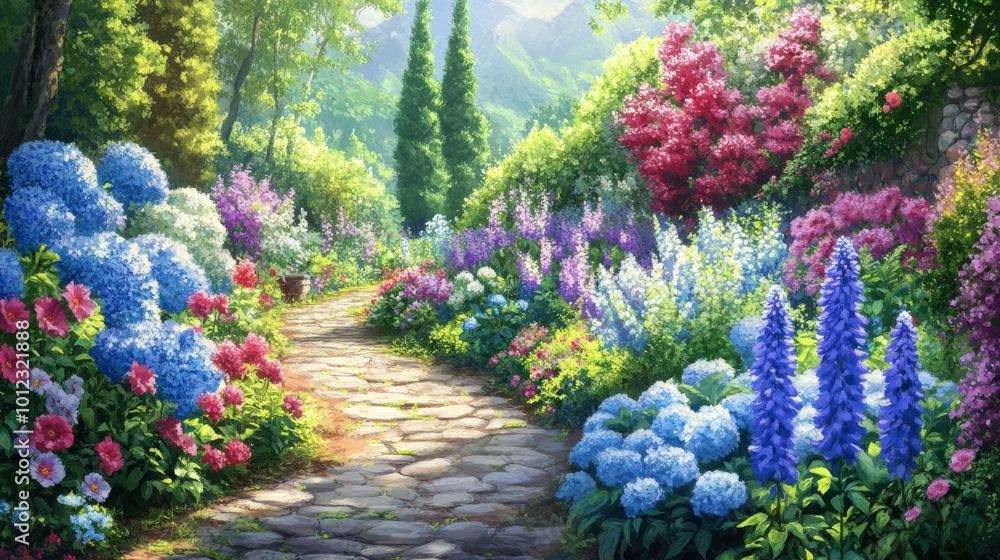 Obraz premium Stone Path Through a Colorful Garden