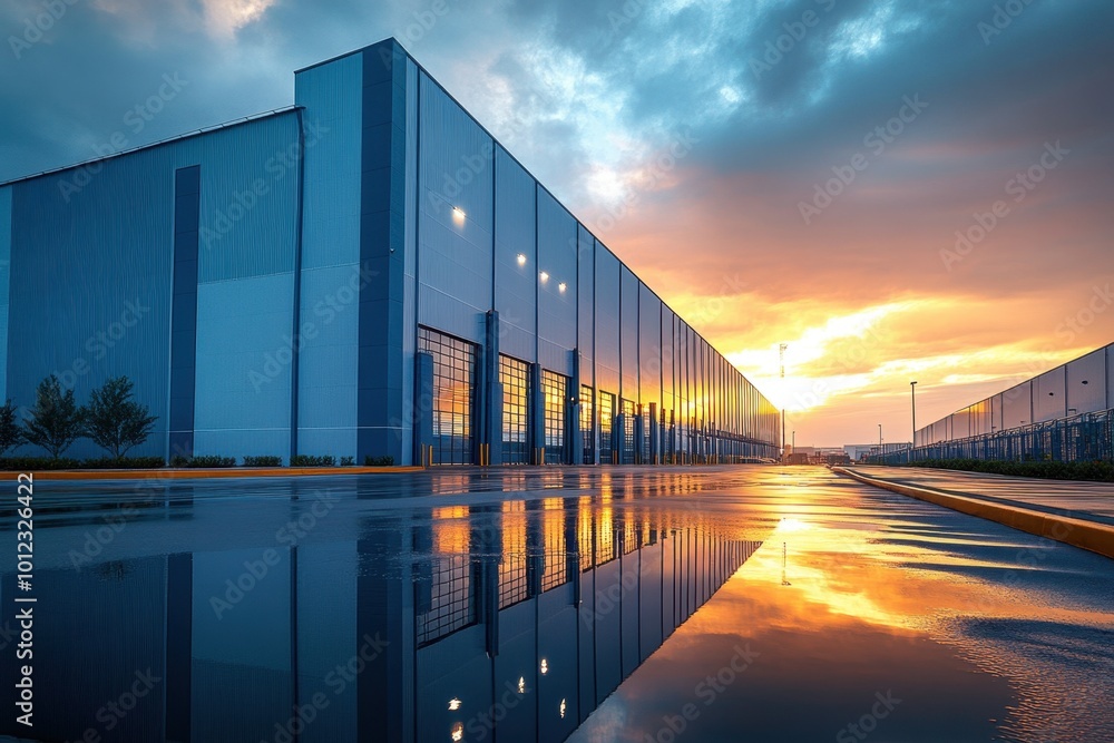Modern logistics warehouse building structure. Modern logistics warehouse building structure.