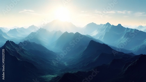 Serene Mountain Landscape at Sunrise with Soft Light