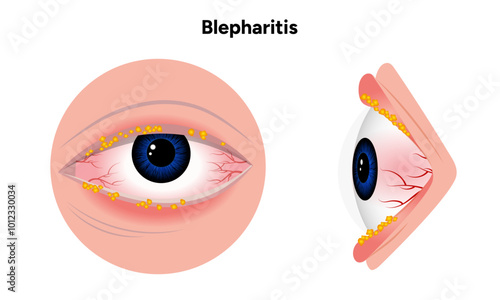 Blepharitis eye disease. Ophthalmology Inflamed sick human eye