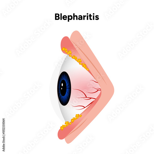 Blepharitis eye disease. Ophthalmology Inflamed sick human eye