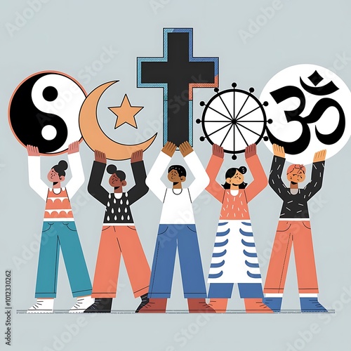 World Religion Day illustration with symbols promoting global unity awareness