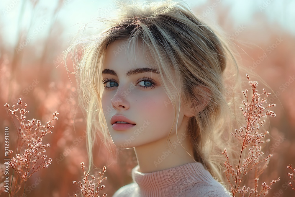Φωτογραφία Portrait of a beautiful young woman with blonde hair in a field