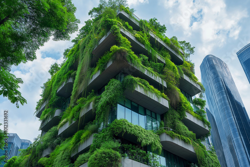 A building with green plants growing on it photo