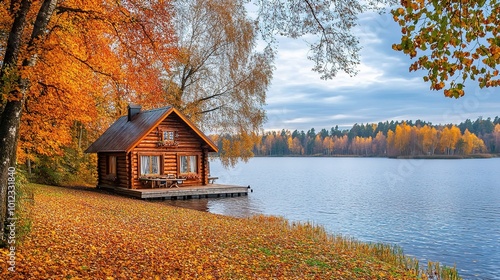 Serene Autumn Cabin by a Tranquil Lake