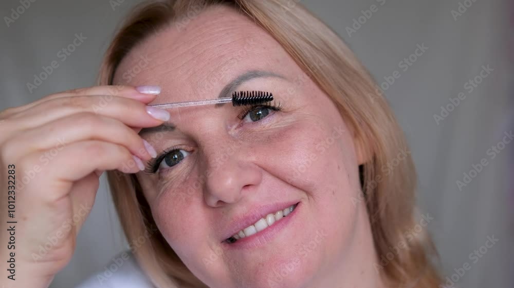 comb eyelashes View of Eye. Dyeing Eyelashes with Ink. Macro View. Makeup Concept. comb eyelashes View of Eye. Dyeing Eyelashes with Ink. Macro View. Makeup Concept.