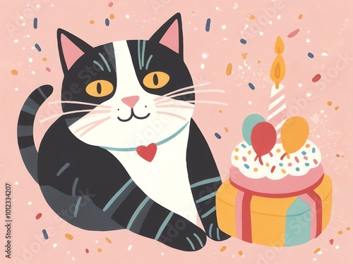 Happy Birthday Cat with Cake