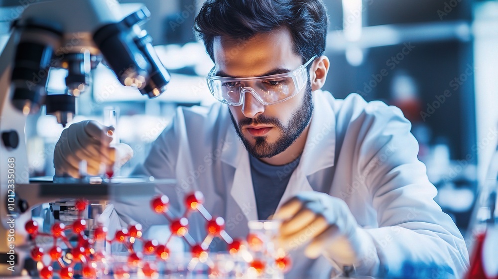 Scientist Analyzing Samples Under Microscope in Lab Scientist Analyzing Samples Under Microscope in Lab