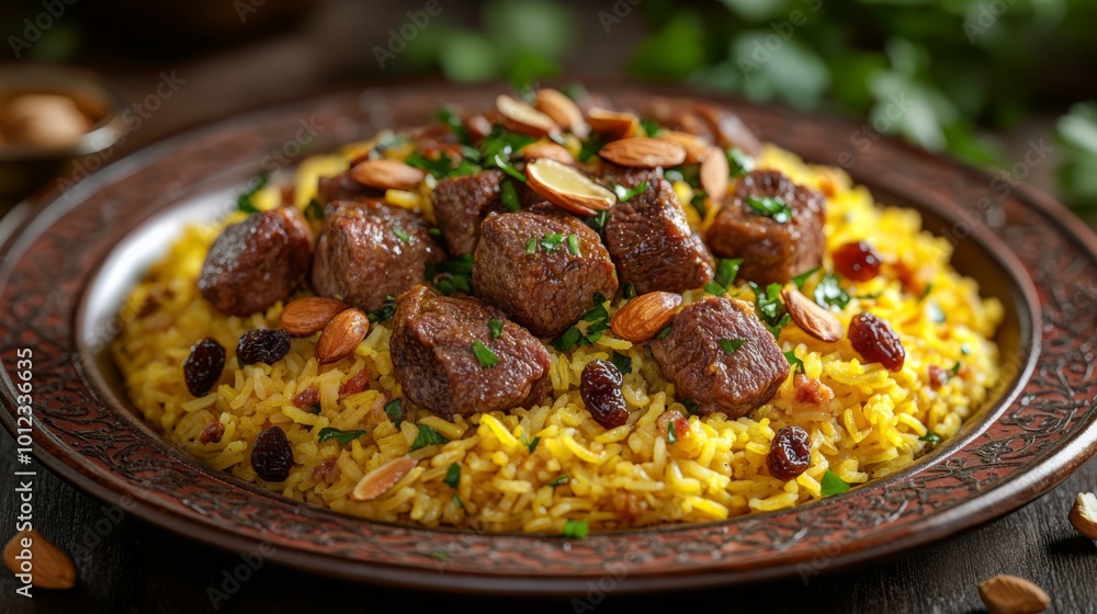 Lamb kabsa with rice and nuts Lamb kabsa with rice and nuts