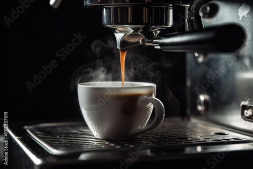 Espresso pouring into a cup with steam rising