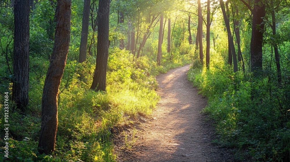 Fototapeta premium Serene Forest Pathway at Golden Hour