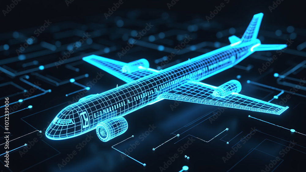 Digital Wireframe Airplane Model