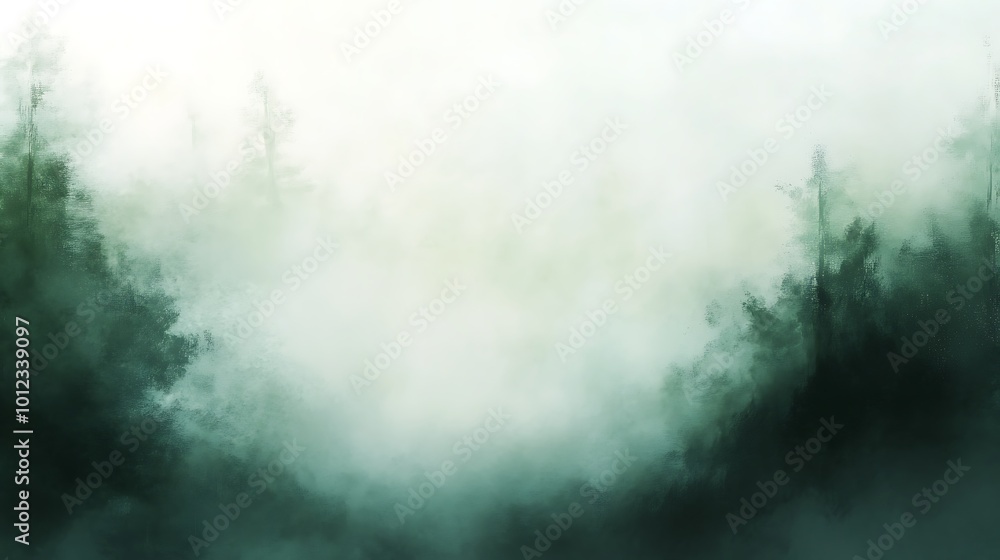 Naklejka premium A soft, blurred misty morning in a forest with a clear, open space for text