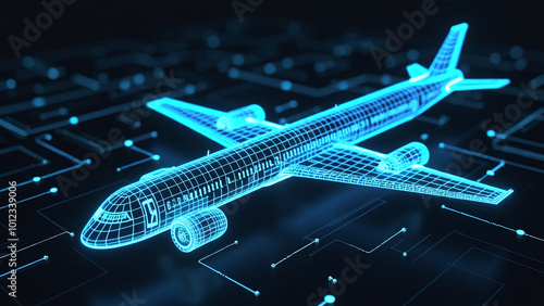 Obraz na płótnie Digital Wireframe Airplane Model w salonie
