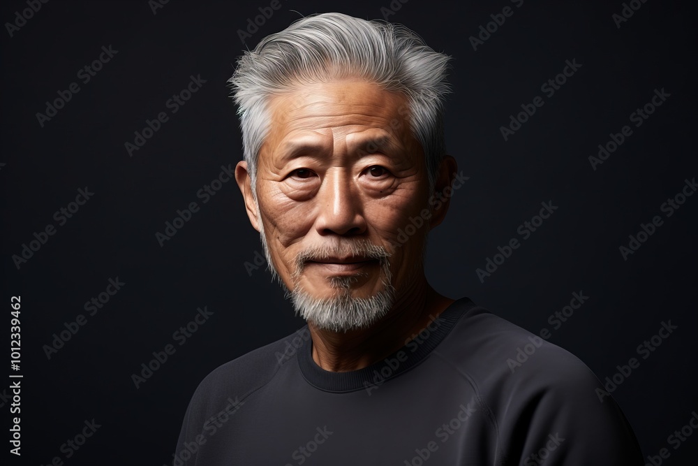 Portrait of a senior asian man, isolated on black background Portrait of a senior asian man, isolated on black background