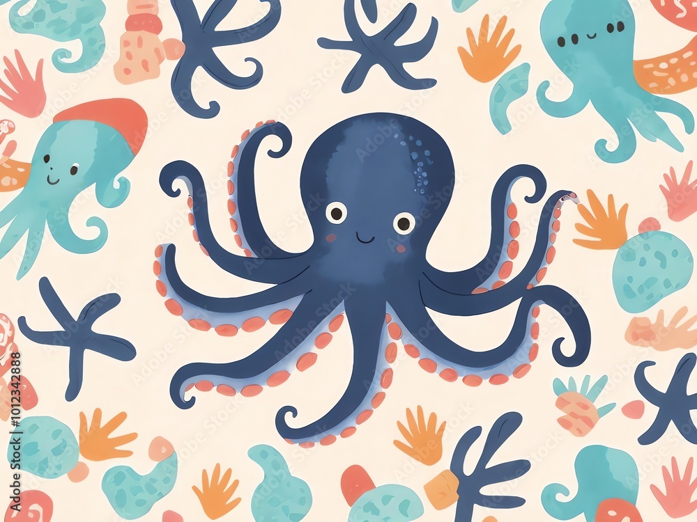 Cute Octopus in an Ocean World Cute Octopus in an Ocean World