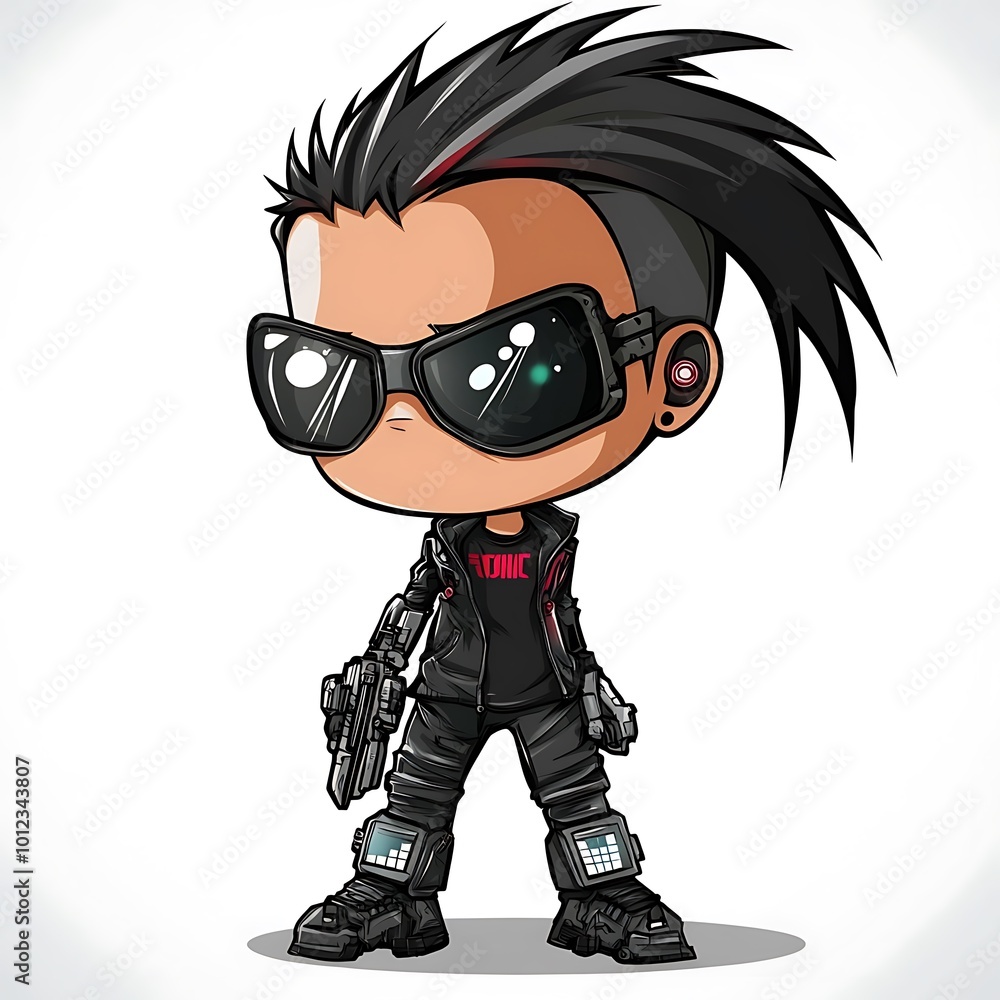 Cool Cartoon Anime Style Character in Sunglasses, Cyberpunk Character Illustration Cool Cartoon Anime Style Character in Sunglasses, Cyberpunk Character Illustration