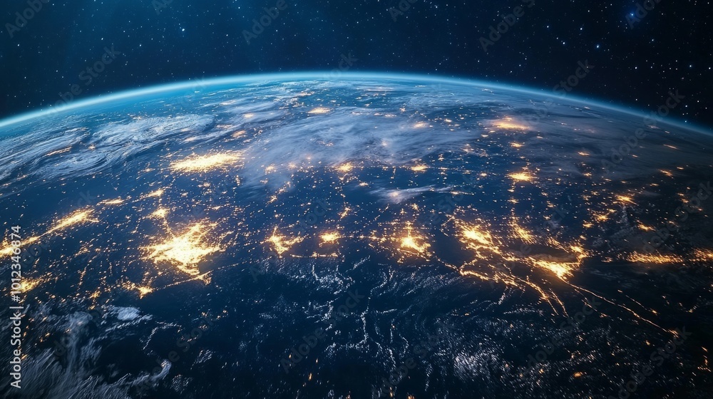 Fototapeta premium Planet Earth at night with visible light connections generative ai