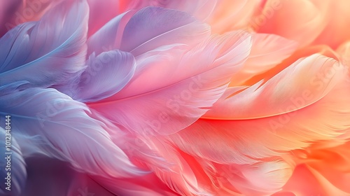 Soft, colorful feathers arranged in a gradient pattern.