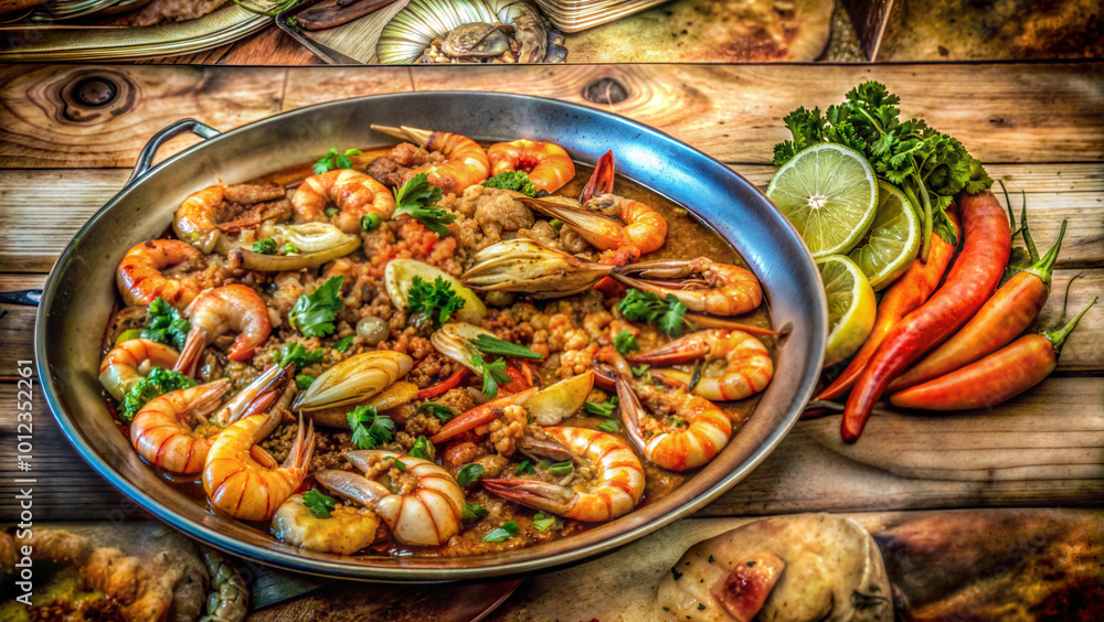 Shrimp with lemon pepper and herbs on a plate, close-up, copy volume Shrimp with lemon pepper and herbs on a plate, close-up, copy volume