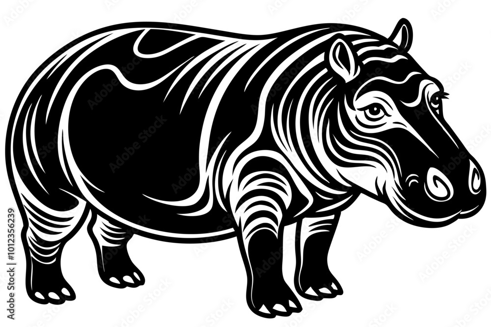 Obraz premium Animal Hippo Sublimation Designs: Vector Illustrations, Cartoons, Clipart, Line Art, Hippo sublimation designs: vector, clipart, cartoons, and line art for digital products and prints.