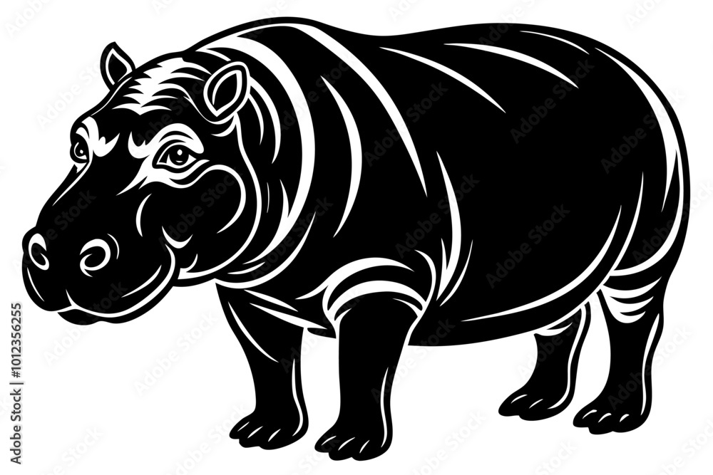 Fototapeta premium Animal Hippo Sublimation Designs: Vector Illustrations, Cartoons, Clipart, Line Art, Hippo sublimation designs: vector, clipart, cartoons, and line art for digital products and prints.