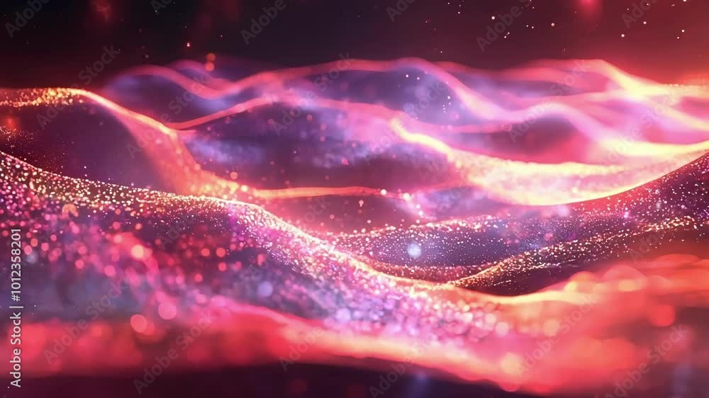 Abstract background with particles slowly moving and glowing, forming an undulating surface that resembles a mountain range Abstract background with particles slowly moving and glowing, forming an undulating surface that resembles a mountain range