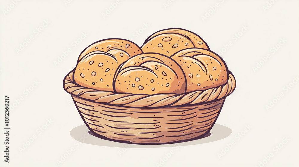 A basket filled with freshly baked dinner rolls. Vector and minimalistic drawing A basket filled with freshly baked dinner rolls. Vector and minimalistic drawing