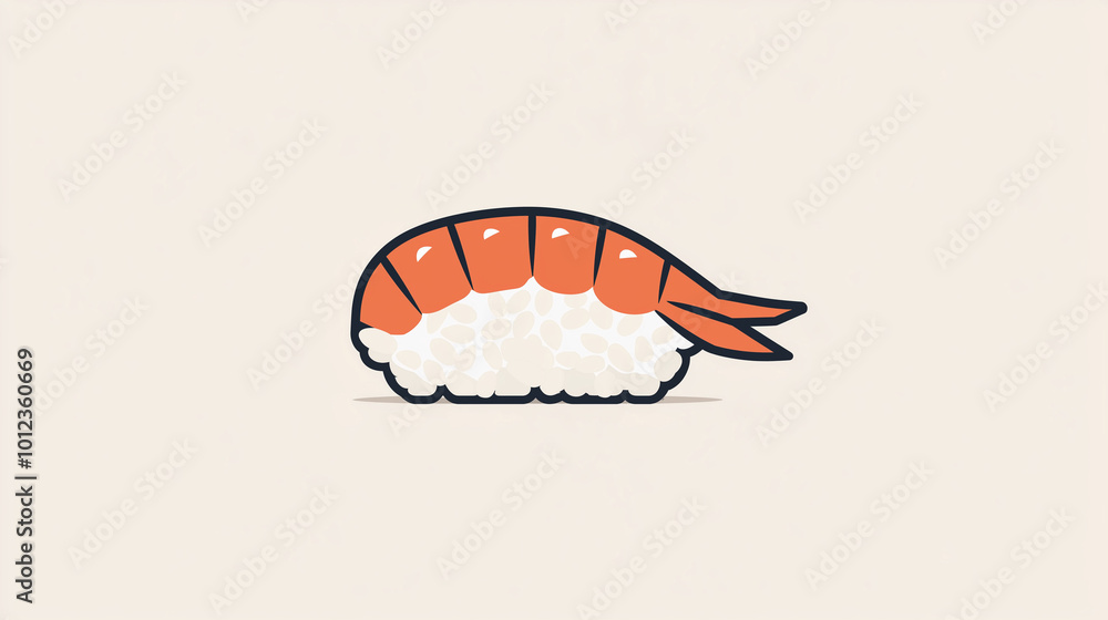 A minimalistic sushi roll, with a single shrimp on top and rice underneath. Logo, vector and minimalistic drawing A minimalistic sushi roll, with a single shrimp on top and rice underneath. Logo, vector and minimalistic drawing
