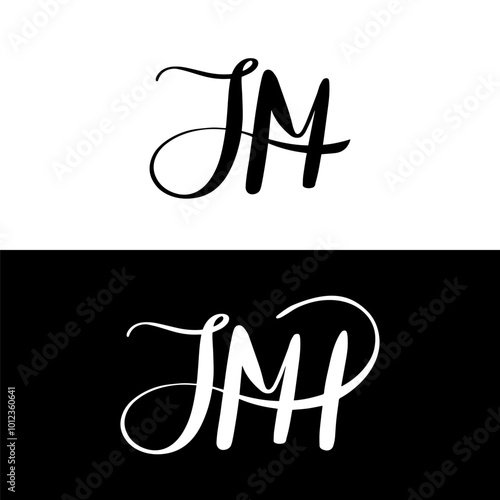 initial letter jm and jmh script unique logo black