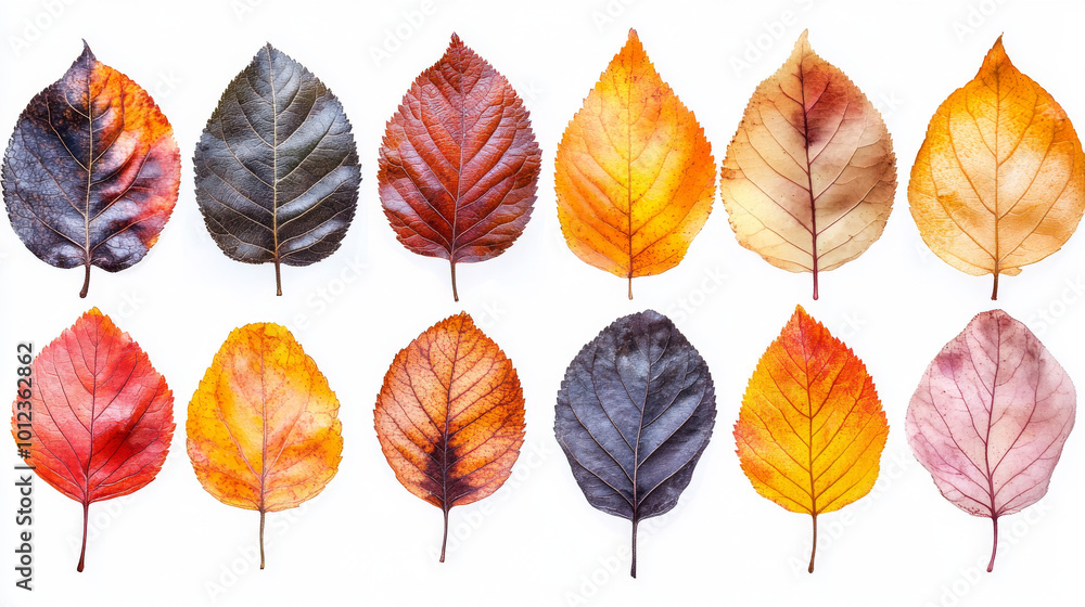 Obraz premium Colorful autumn leaves arranged in a pattern.