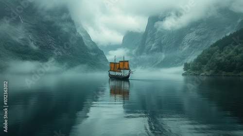 Wallpaper Mural Sailing Through Misty Fjord Torontodigital.ca