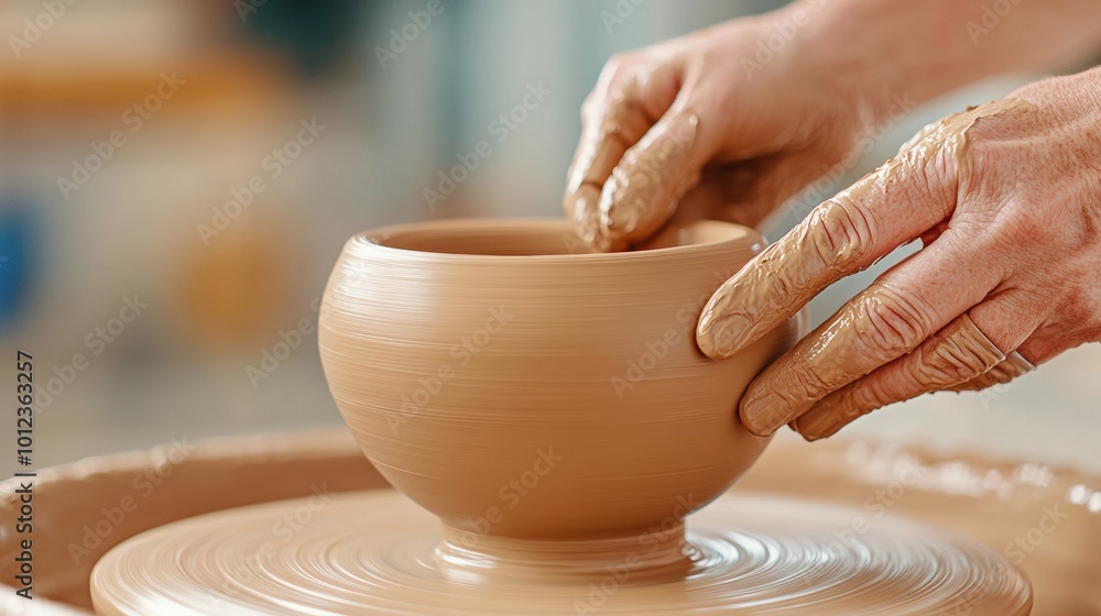 A person making a pottery bowl on the wheel of an ancient clay potter, AI A person making a pottery bowl on the wheel of an ancient clay potter, AI