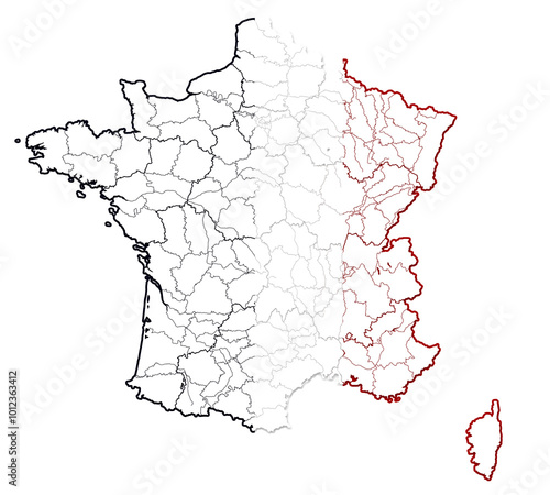 white map of France, symbol...