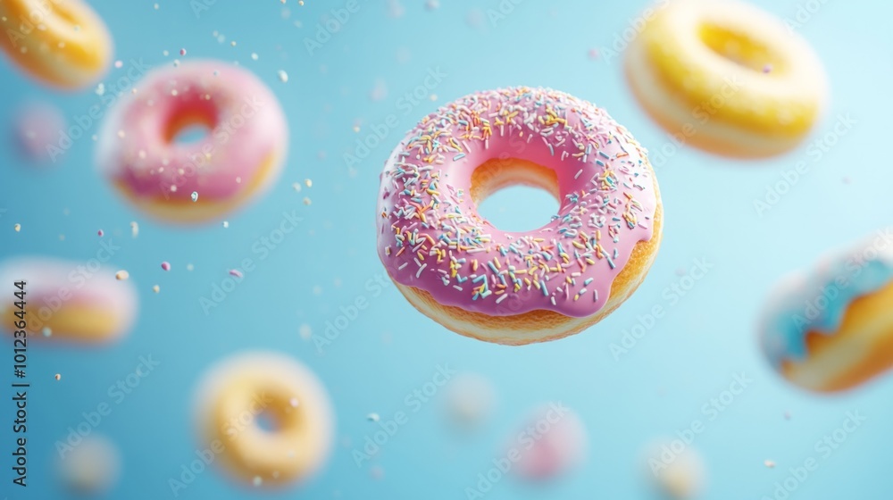 Several colorful donuts in motion falling generative ai Several colorful donuts in motion falling generative ai